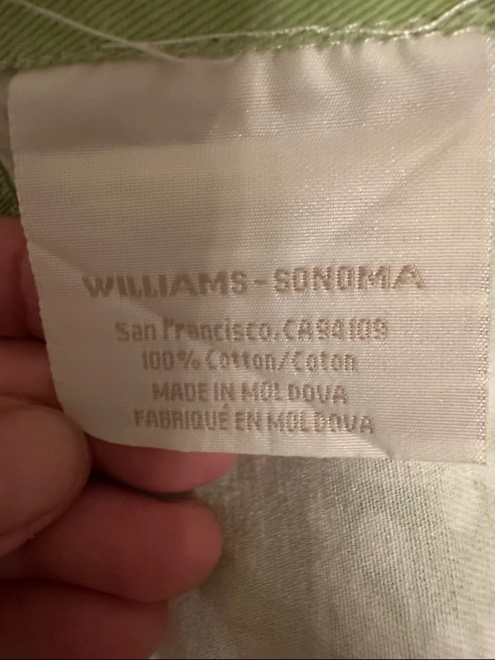 Williams Sonoma Sage Green Tablecloth with White Floral Motif- 70x90”